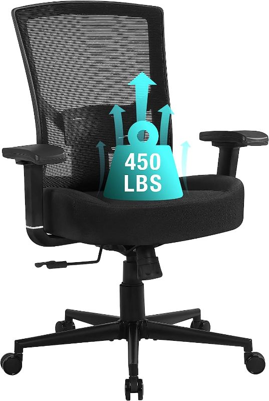Photo 1 of Blue Whale Big and Tall Office Chair 450lbs, Ergonomic High Back Computer Desk Chair for Heavy People with 2D Adjustable Waist Support and Heavy Duty Metal...
