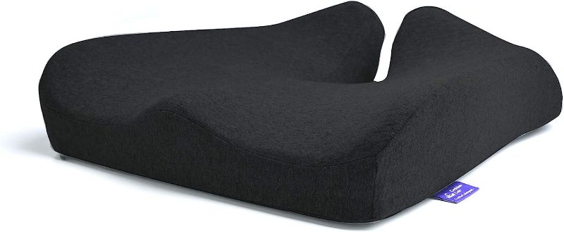 Photo 1 of  Patented Pressure Relief Seat Cushion for Long Sitting Hours on Office & Home Chair - Extra-Dense Memory Foam for Soft Support. Car & Chair Pad for Hip, Tailbone, Coccyx, Sciatica - Black