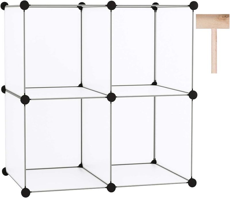 Photo 1 of  Cube Storage Organizer, 4-Cube Shelving Units, DIY Closet Storage, Modular Book Shelf, Ideal for Bedroom, Living Room, Office, 24.8" L x 12.4" W x 24.8" H Translucent White SBTM3004A