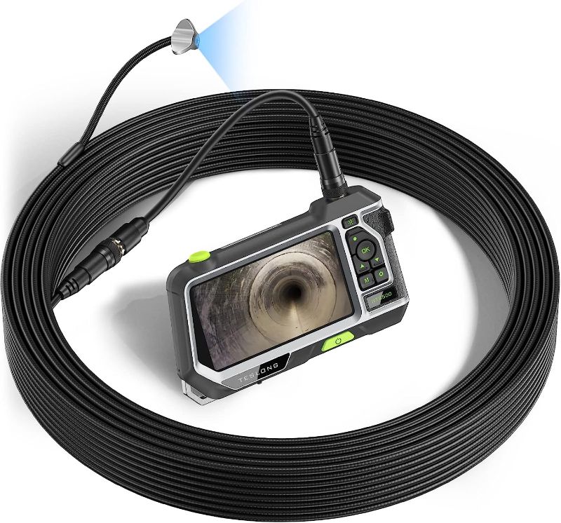 Photo 1 of 50ft Sewer Inspection Camera, Teslong Drain Pipe Endoscope Borescope, Waterproof Plumbing Camera Snake with Light, NTS500 5-inch 720P Monitor, Fiber Optic Scope for Air Duct HVAC Sewage Line Toilet