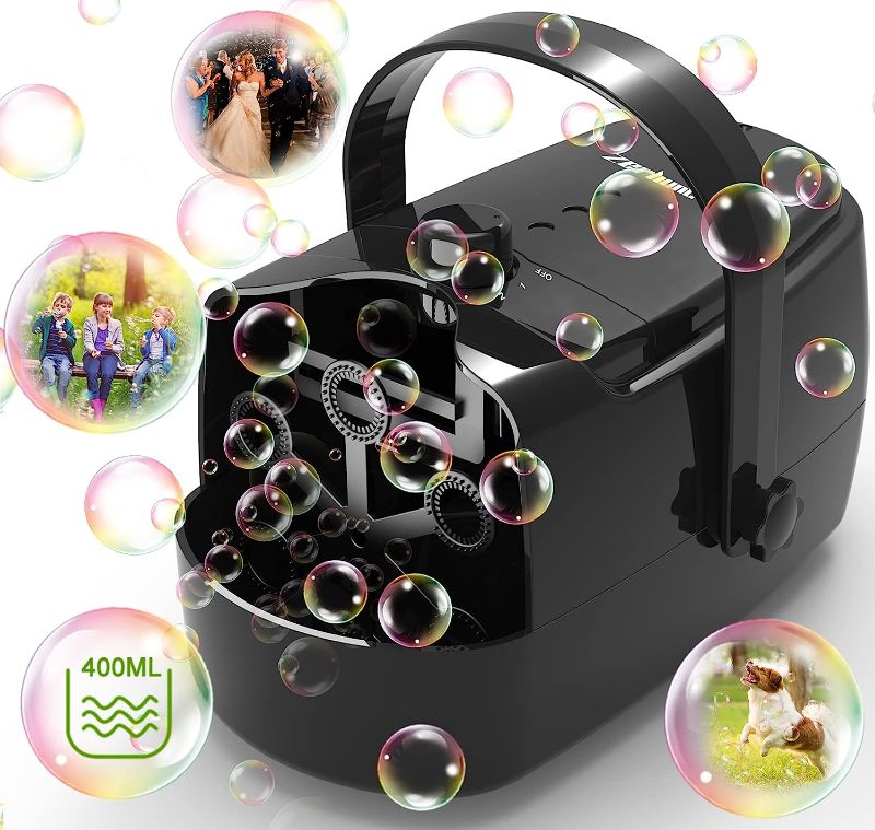 Photo 1 of Bubble Machine Durable Automatic Bubble Blower, 10000+ Bubbles Per Minute Bubbles for Kids Toddlers Bubble Maker Operated by Plugin or Batteries Bubble Toys for Indoor Outdoor Birthday Party
