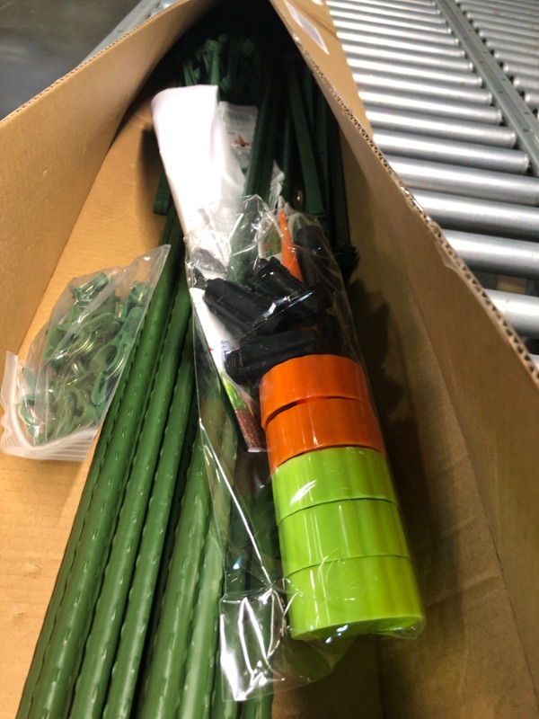 Photo 1 of Megidok 5Pcs Heavy Duty Tomato Cages for Garden Plant Support, 4.75ft Garden Stakes with 164ft Plant Ties&40Pcs Plant Clips&4 Watering Drip Devices, Garden Cage for Climbing Plants Vegetable Trellis