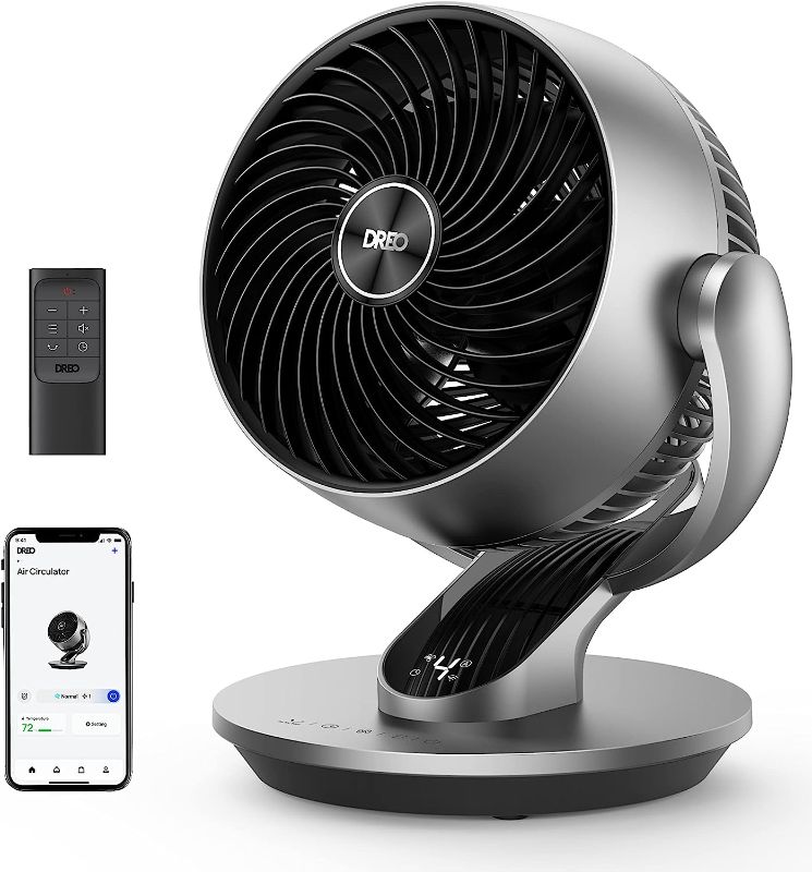 Photo 1 of Dreo Smart Desk Fan for Bedroom, Powerful 70 ft Whole Room Air Circulator Fan, 120°+90° oscillating fans with Voice Control, 4 Speeds, 5 Modes, 12H Timer, 9" Portable Table Fan for Office, Home
