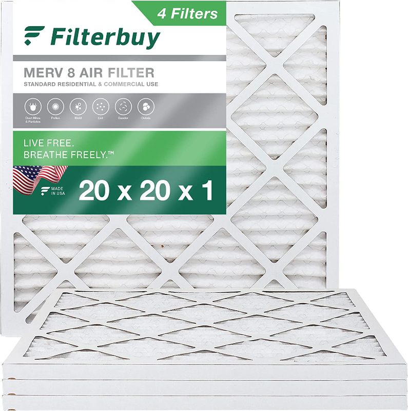 Photo 1 of 
Filterbuy 20x20x1 Air Filter MERV 8 Dust Defense (4-Pack), Pleated HVAC AC Furnace Air Filters Replacement (Actual Size: 19.50 x 19.50 x 0