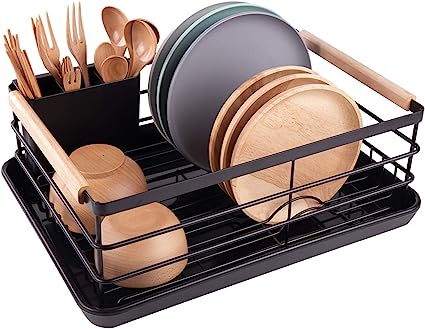 Photo 1 of BRIAN & DANY Dish Drying Rack, Dish Racks for Kitchen Counter, Stainless Steel Dish Drainer with Removable Cutlery Holder & Drainboard, Black
