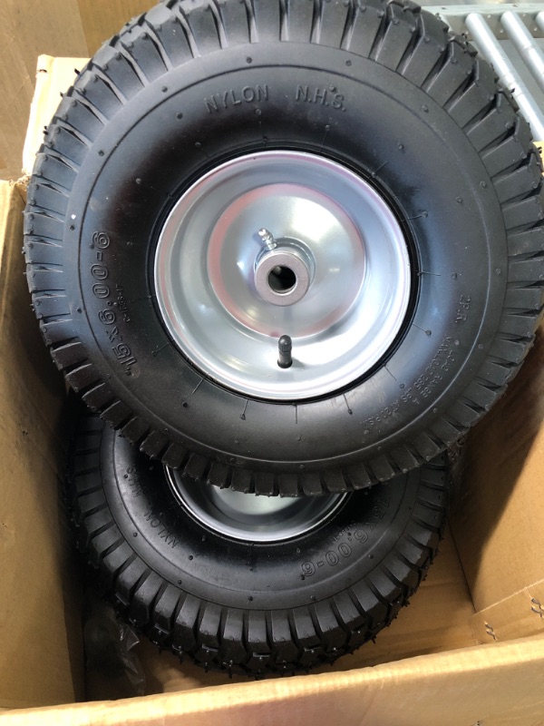 Photo 1 of (2 Pack) 15 x 6.00-6 Tire and Wheel Set - for Lawn Tractors with 3/4" Sintered iron bushings 15" x 6.00-6" Silver