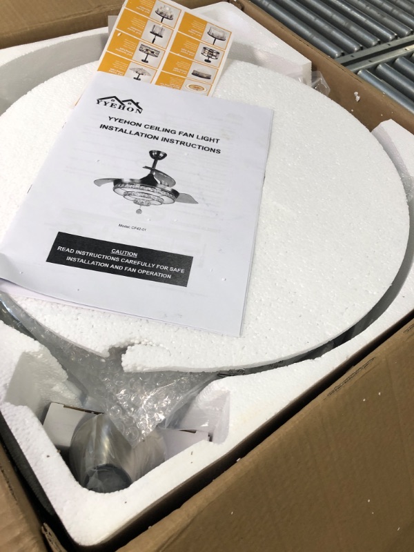 Photo 3 of YYEHON Modern Crystal Ceiling Fan with Lights and Remote Control, 42? LED Chandelier Fan with Retractable Blades, Quiet Indoor Use Fandelier for Bedroom Living Room Dining Room (Silver)