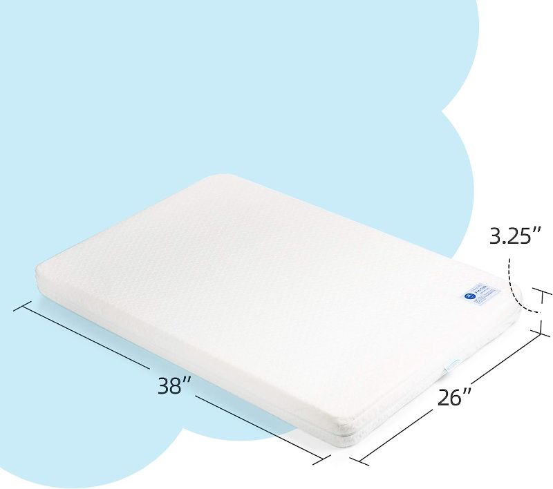 Photo 3 of Bi-COMFER 3.25'' Memory Foam Pack n Play Mattress Pad, Firm(for Infant) & Soft(Toddlers) Side with Waterproof & Washable Cover, Mini Crib & Playard Mattress
