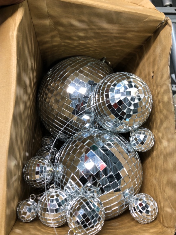 Photo 3 of 20 Pcs Hanging Mirror Disco Ball Ornaments Glass Disco Balls Decoration Different Sizes 70s Reflective Mini Disco Ball Decor with Rope (2.4 Inch, 2 Inch, 1.6 Inch, 1.2 Inch)