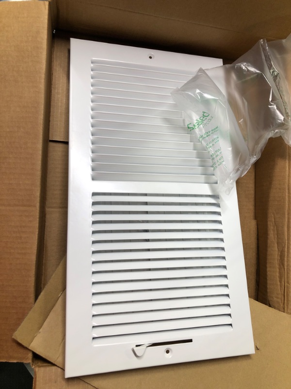 Photo 2 of 16" X 8" 2-Way-Vertical AIR Supply Grille - Vent Cover & Diffuser - Flat Stamped Face - White [Outer Dimensions: 17.75"w X 9.75"h] 16 x 8 - 2 Way White