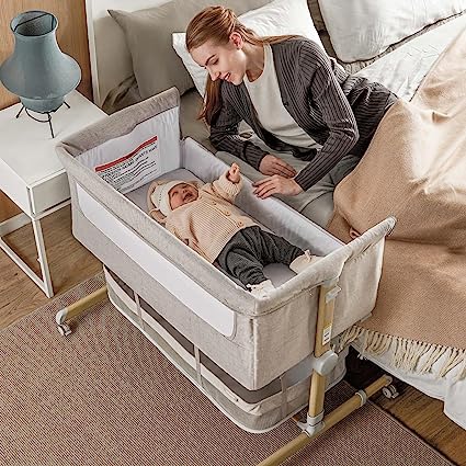 Photo 1 of Baby Bassinet Bedside Sleeper, besrey Bedside Bassinet for Newborn Infant with Comfy Mattress, 9 Height Positions, Adjustable Bedside Crib with 360° Swivel Wheels, Bassinet Sleeper with Storage Basket
