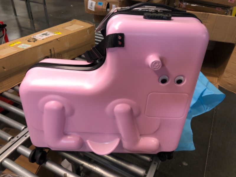 Photo 1 of Children's Ride On Trolley, Suitcase Portable Children's Travel Thickening Trolley Case, Waterproof Unisex Boys Girls Travel Suitcase kid Suitcase Rideable Carry On Luggage (Pink, 24 ")
