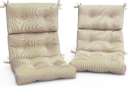 Photo 1 of TWLEAR Outdoor High Back Patio Chair Cushions, Tufted Rocking Chair Cushions, Adirondack Cushions for Garden Porch Home Office Chair Use, 44” x 22” x 4”, 2 Pack, Stripe Beige
