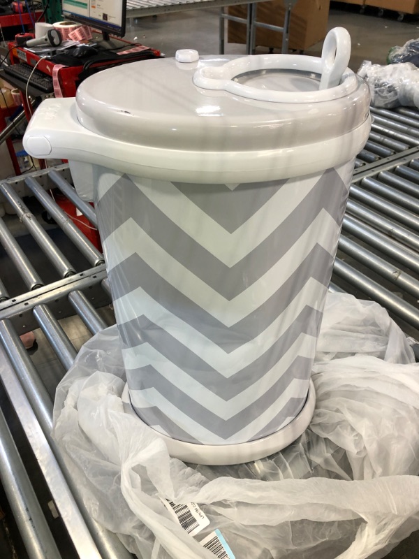 Photo 4 of Ubbi Steel Odor Locking, No Special Bag Required Money Saving, Awards-Winning, Modern Design, Registry Must-Have Diaper Pail, Gray Chevron
