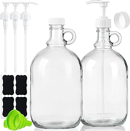 Photo 1 of 2 Pack Glass Bottles with Pump for Liquid Laundry Detergent Dispenser, Half Gallon Glass Jugs with Airtight Lids for Brewing, Softener Dispenser Containers, Extra Pumps, Labels and Funnel
