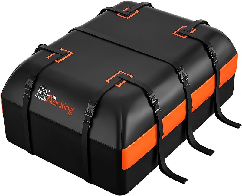 Photo 1 of Car Rooftop Cargo Carrier Bag, 15 Cubic Feet 100% Waterproof Heavy Duty 840D Car Roof Bag for All Vehicle with/Without Racks - Anti-Slip Mat, 6 Door Hooks, Storage Bag, 2 Extra Straps, Luggage Lock Black Roof 15 Cubic Feet