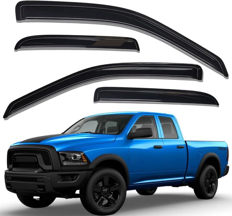 Photo 1 of Lightronic WV94109 Tape-on Window Visor Deflector Rain Guard, Dark Smoke 4PCS for 2009-2018 Dodge Ram 1500 Crew Cab, 2010-2023 Ram 2500/3500 Crew Cab & Mega Cab, 2019-2023 Ram 1500 Classic Crew Cab