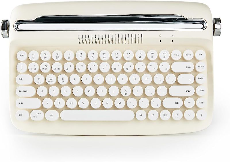 Photo 1 of TISHLED Bluetooth Typewriter Keyboard Ivory and 50 Capacity CD Case Storage Holder Bundle