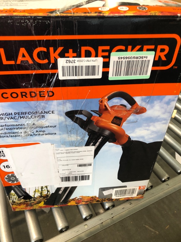 Photo 2 of BLACK+DECKER Leaf Blower & Leaf Vacuum, 3-in-1, 12-Amp, 250-MPH, 400-CFM (BV6000)