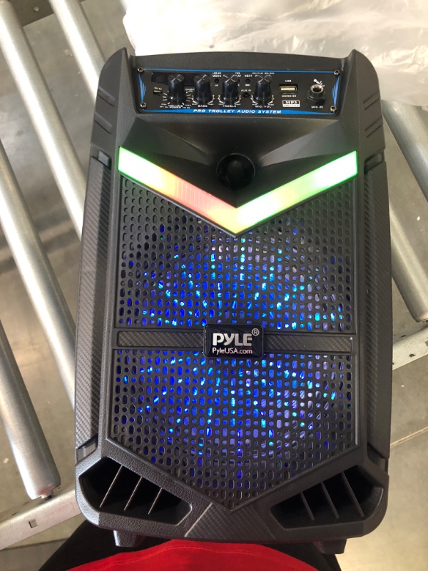 Photo 3 of 400W Rechargeable Outdoor Bluetooth Speaker Portable PA System w/ 8” Subwoofer 1” Tweeter, Recording Function, Mic In, Party Lights USB/SD, Radio - Pyle PPHP842B 8 in Speaker System