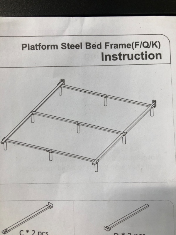 Photo 4 of 6 INCH Queen Size Metal Bed Frame Steel Slat Support Platform Bed Frames Heavy Duty 9 Legs Mattress Foundation Easy Assembly Adjustable Bed Frame Black Queen Black