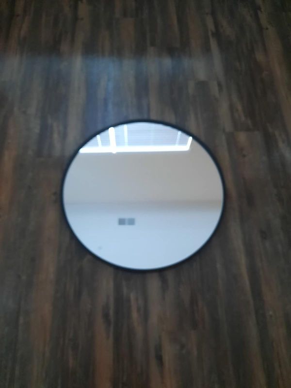 Photo 2 of Large Round Mirror 42 Inch Black Wall Mirror with Metal Frame Oversized Circle Mirror Modern Vanity Mirror for Bathroom, Living Room, Entrywanys or Dorm Black 42"