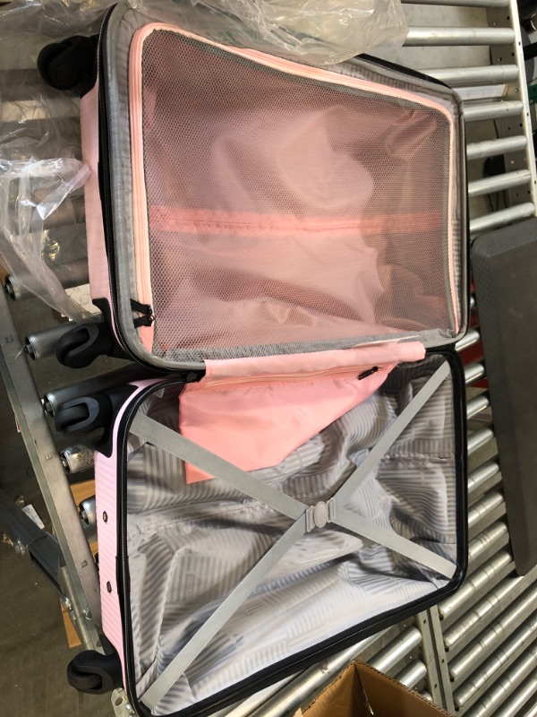 Photo 4 of American Tourister Stratum XLT Expandable Hardside Luggage with Spinner Wheels, Pink Blush, Checked-Medium 24-Inch Checked-Medium 24-Inch Petal Pink