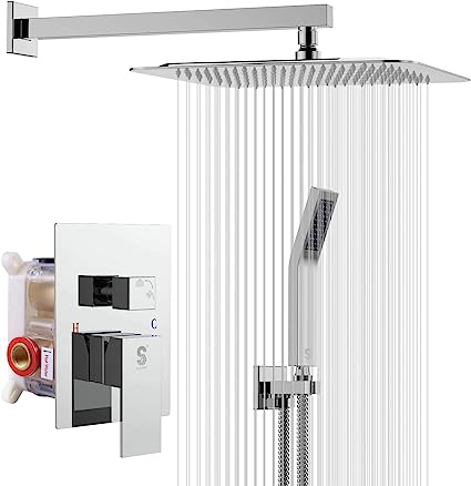 Photo 1 of SR SUN RISE SRSH-F5043 Bathroom Luxury Rain Mixer Combo Set Wall Mounted Rainfall Shower Head System Polished Chrome, (Contain Faucet Rough-in Valve Body and Trim)
