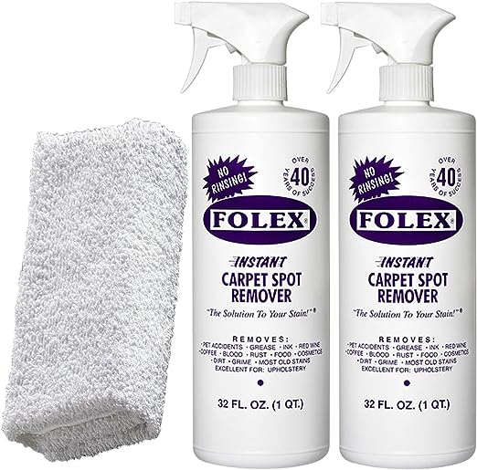 Photo 1 of 2 Bottles of FOLEX Instant Carpet Spot Remover + 1 Daley Mint Cleaning Cloth | Instant Rug, Upholstery, and Spot Carpet Stain Remover Kit, 32oz
