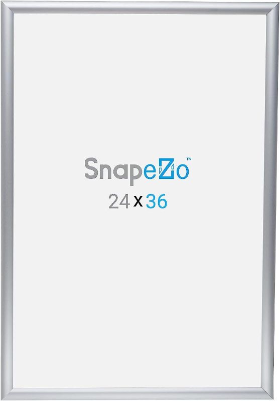 Photo 1 of SnapeZo Poster Frame 24x36 Inches, Silver 1 Inch Aluminum Profile, Front-Loading Snap Frame, Wall Mounting, Sleek Series
