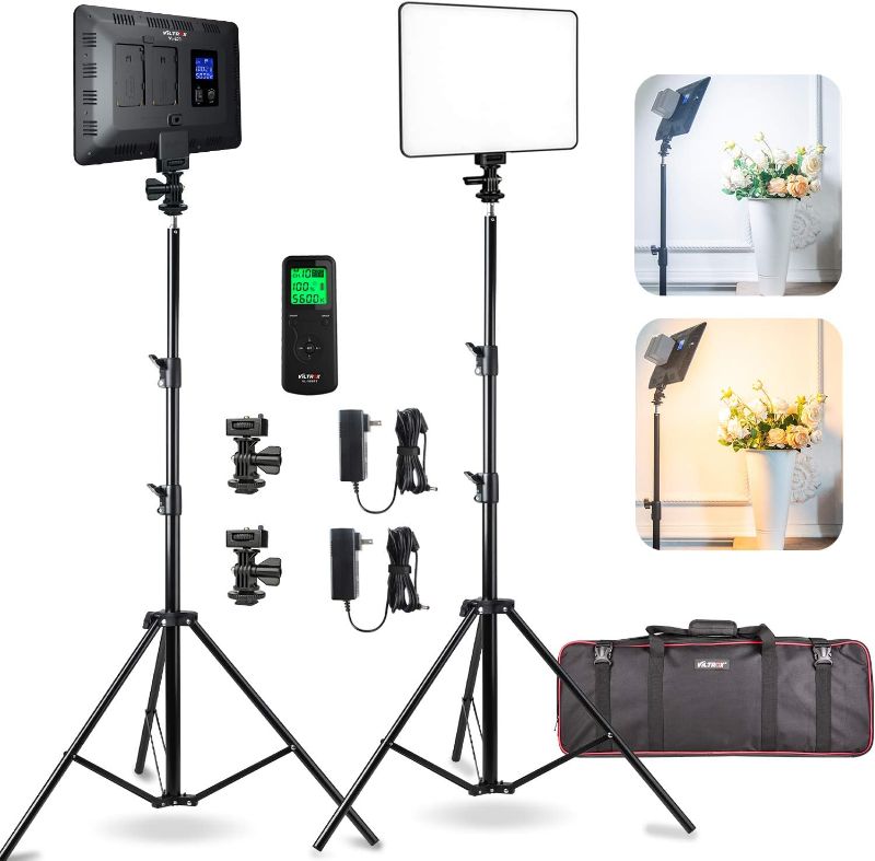 Photo 1 of VILTROX 2-Packs VL-200T LED Video Photography Lighting Kit, LED Light Panel with Stand, Bi-Color Dimmable Photo Video Lighting for YouTube Video Shooting,.