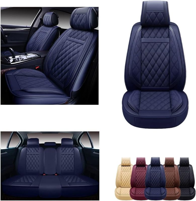 Photo 1 of  AUTO Car Seat Covers Accessories Full Set Premium Nappa Leather Cushion Protector Universal Fit for Most Cars SUV Pick-up Truck, Automotive Vehicle Auto Interior Décor (OS-009 Blue)