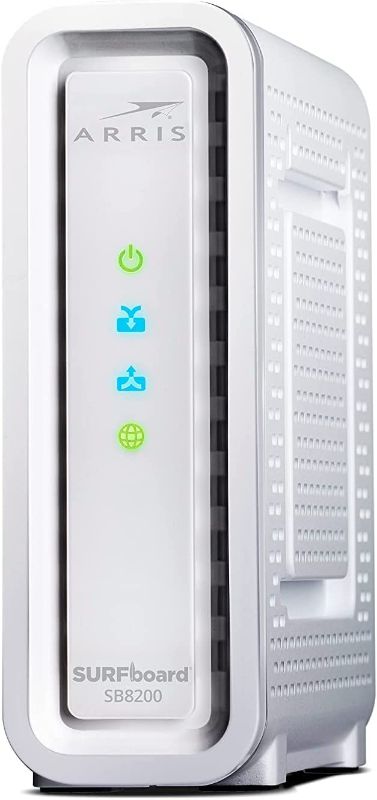 Photo 1 of ARRIS SURFboard SB8200 DOCSIS 3.1 Cable Modem | Approved for Comcast Xfinity, Cox, Charter Spectrum, & more | Two 1 Gbps Ports | 1 Gbps Max Internet Speeds | 4 OFDM Channels | 2 Year Warranty,White