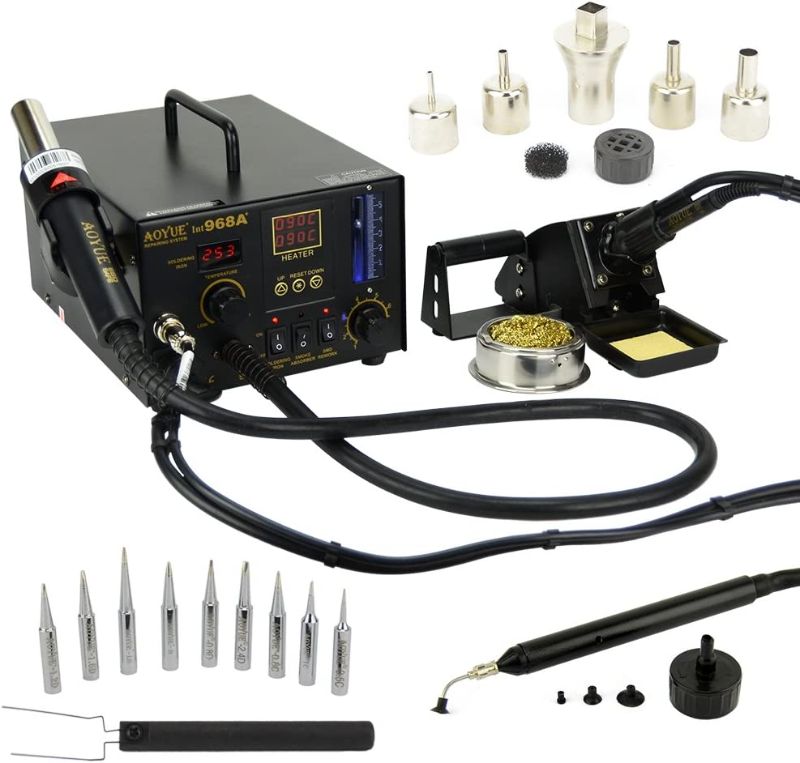 Photo 1 of Aoyue 968A+ Professional SMD Digital Hot Air Rework Station with a Soldering Iron and Vacuum Pickup