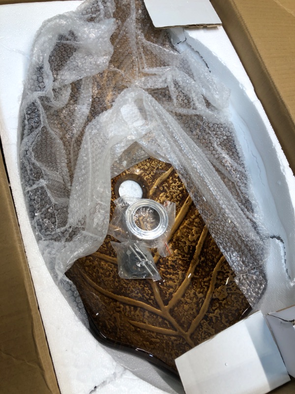 Photo 3 of Bathroom Vessel Sink with Faucet, Mounting Ring and Pop Up Drain Leaf Shaped Bowl Basin, Brown Leaf Brown