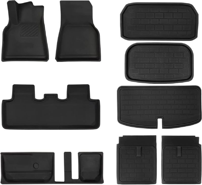 Photo 1 of  Tesla Model Y Floor Mats 2023 2022 2021 2020, Model Y 7 Seater Floor Mats Trunk Mats Third Row Chair Mats (9pcs), Waterproof Anti-Slip Floor Mat Custom Fit for Tesla Model Y Accessories