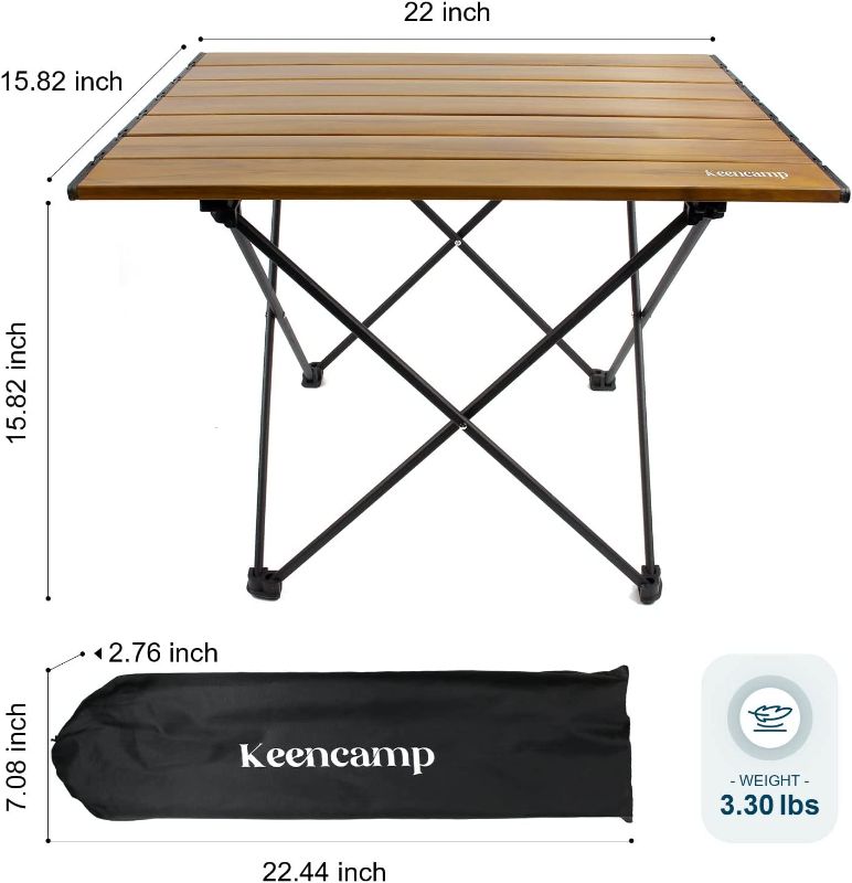 Photo 1 of  Beach Table Compact Camping Folding Table Ultralight with Storage Portable Aluminum Outdoor Coffee Table Foldable for Travel Picnic Cooking Natural 22" D x 15.82" W x 15.82" H