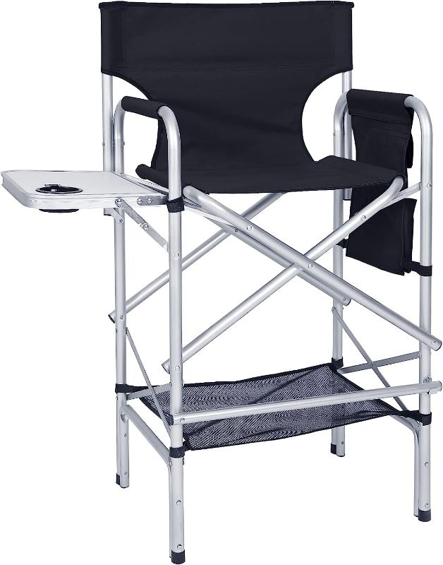 Photo 1 of ABCCAMPING Tall Director Chair Folding Camping Chair, Makeup Artist Chair Bar Height with Side Table & Pocket & Cup Holder? Heavy Duty Camping Chair Support 350LBS
