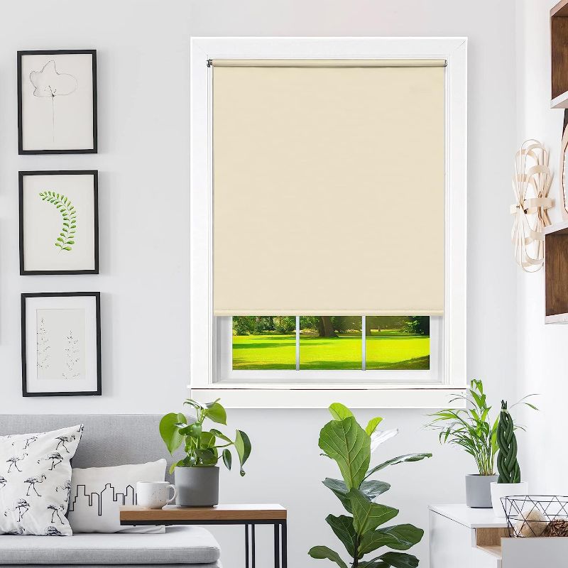 Photo 1 of 
Cordless Tear Down Light Filtering Shade - 37 Inch Width, 72 Inch Length - Ivory - Cord-Free Customizable Room Darkening Horizontal Mini Vinyl Windows..