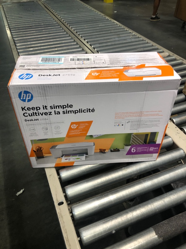 Photo 1 of HP DeskJet 2755e Wireless Color All-in-One Printer with bonus 6 months Instant Ink (26K67A), white