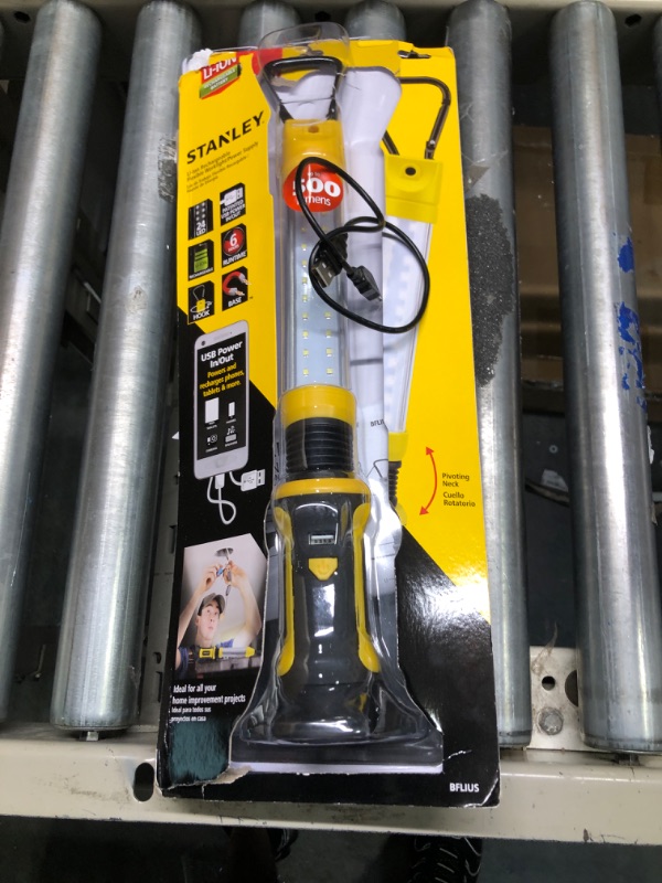 Photo 1 of STANLEY BFLIUS Rechargeable 500 Lumen Lithium Ion LED Work Light with Magnetic Flexible Base, USB Power Charger, Swivel Carabiner Hook , Yellow