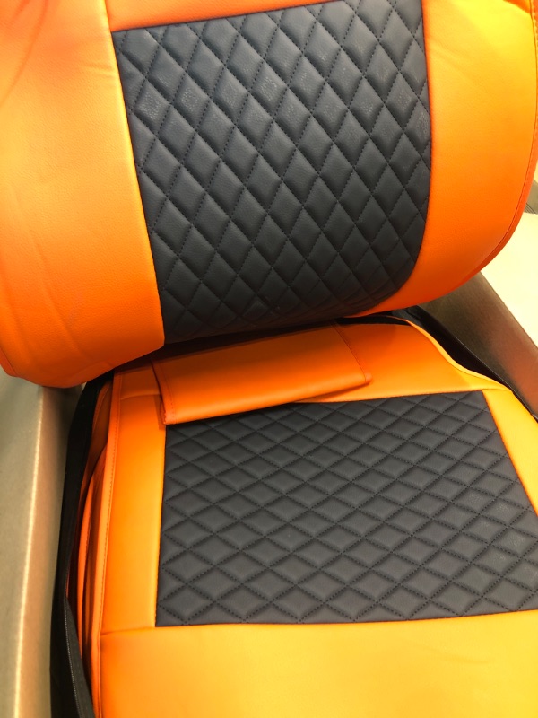 Photo 3 of GIANT PANDA Full Set Car Seat Covers Luxury Faux Leatherette Seat Cushions Covers for 5-Seater Models, Fit Most Cars SUV Pick-up Trucks (Orange) Orange 5 Pcs Full Set