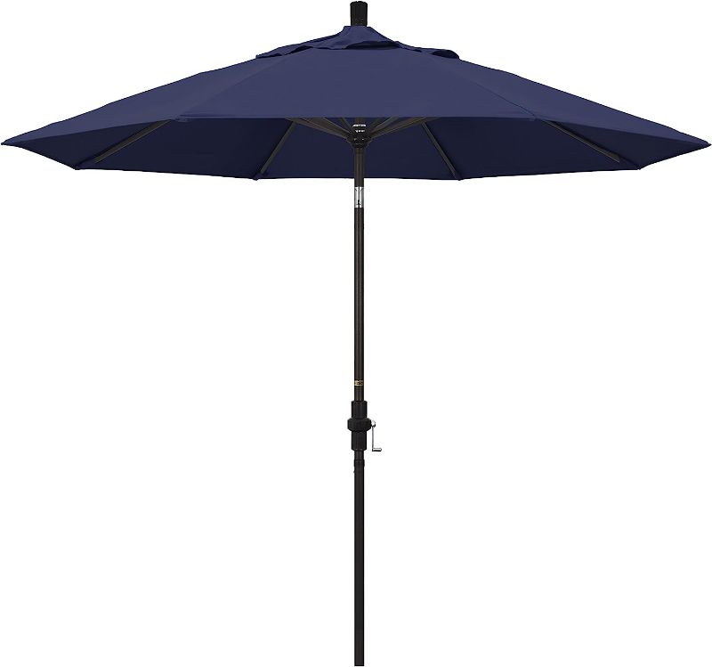 Photo 1 of  Umbrella 9' Round Aluminum Market Umbrella, Crank Lift, Collar Tilt, Bronze Pole, Navy Blue Olefin