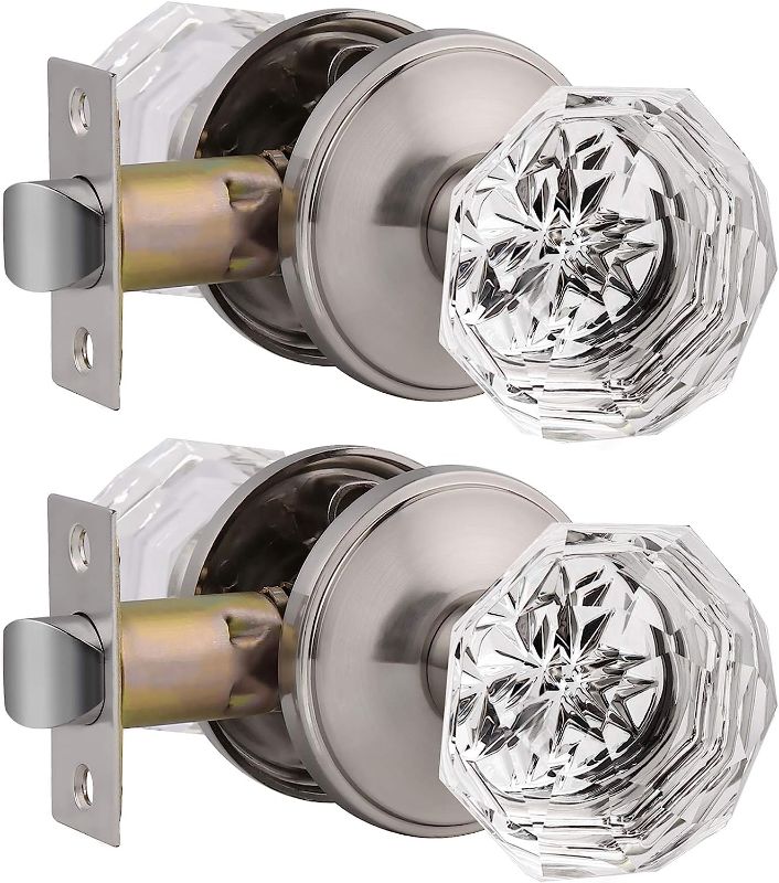 Photo 1 of 8 Pack Crystal Door Knob Set with Classic Rosettes in Satin Nickel (Passage Hall/Closet), Heavy Duty Door Handles Hallway Closets Door Knobs, Octagon Shape with Superb Apperance