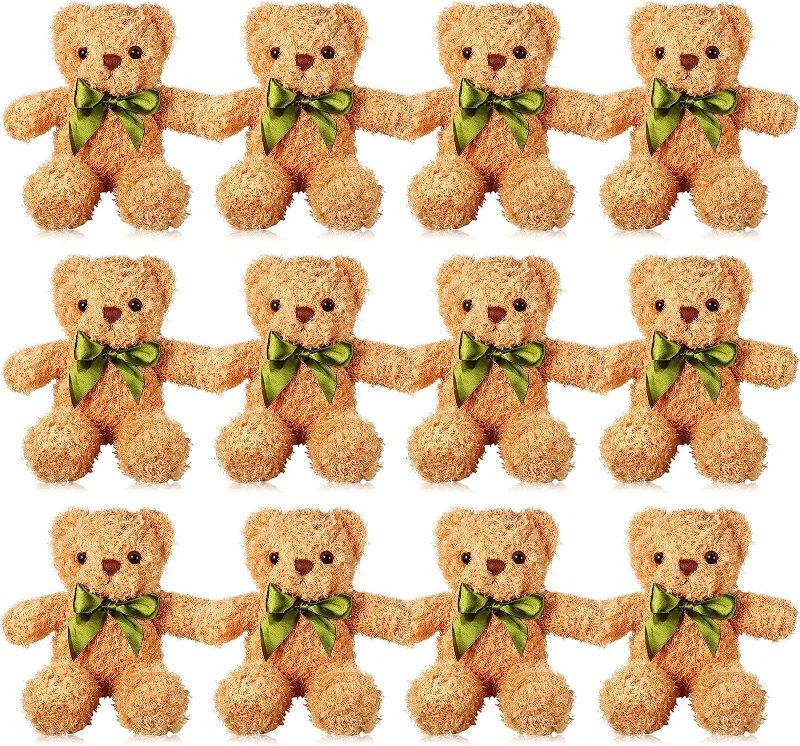 Photo 1 of HyDren 12-Pack Plush Bears with Bow Ties - 10" Stuffed Animals for Birthday, Baby Shower, Graduation Favors (Light Brown)