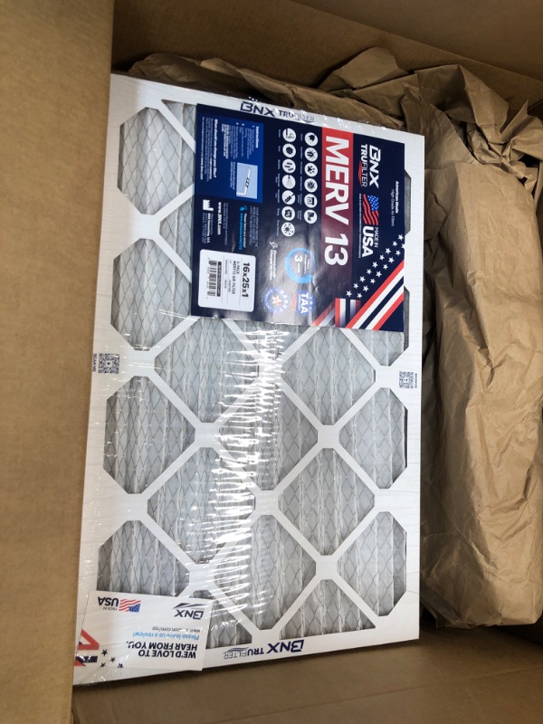 Photo 1 of BNX 16x25x1 MERV 13 Air Filter 4 Pack - MADE IN USA - Electrostatic Pleated Air Conditioner HVAC AC Furnace Filters - Removes Pollen, Mold, Bacteria, Smoke 16x25x1 4-Pack