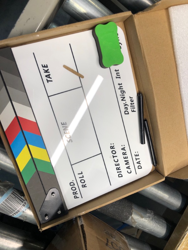 Photo 3 of Temery Acrylic Film Clapboard -12 x 10in Plastic Film Clapboard Cut Action Scene Clapper Board with a Magnetic Blackboard Eraser and Two Custom Pens