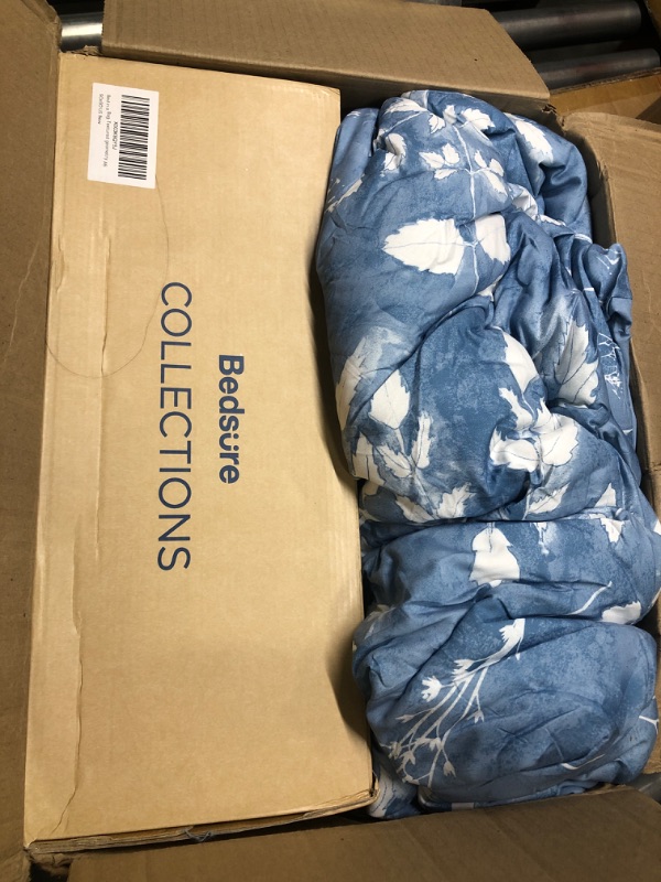 Photo 3 of Bedsure Queen Comforter Set - 7 Pieces Blue Floral Bedding Sets Queen Bed in a Bag with Reversible Botanical Flowers Comforter, Sheets, Pillowcases & Shams Queen Blue Floral