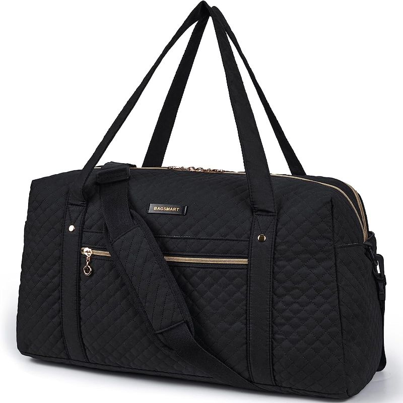 Photo 1 of Travel Duffle Bag, BAGSMART 31L Quilted Weekender Overnight Bag for Women with Laptop Compartment, Large Carry On Airport Bag with Wet Pocket & Shoe Bag for Travel, Business Trips, Sports(Black)