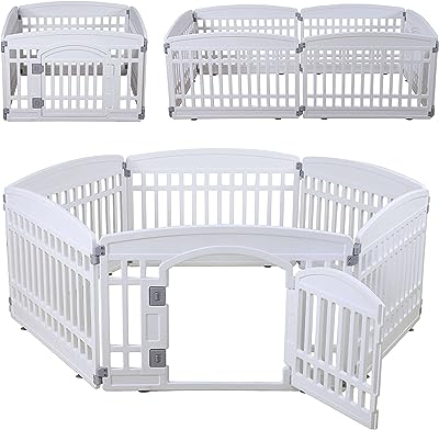 Photo 1 of Pet Playpen Foldable Gate for Dogs Heavy Plastic Puppy Exercise Pen Indoor Outdoor Small Pets Fence Puppies Folding Cage 6 Panels for Puppies and Small Dogs House Supplies (White 6*Panel